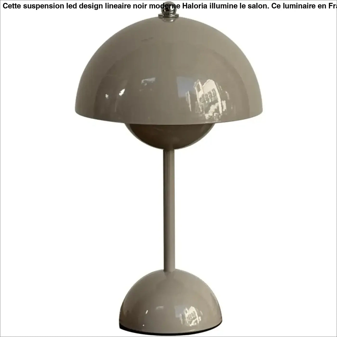 Lampe de table tamby en gris mat avec un design champignon moderne et une finition chrome poli pour table design colorée