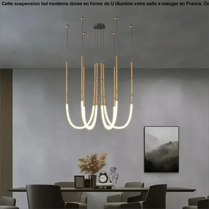 Suspension LED Moderne Dorée En U Pour Salle À Manger Stylé