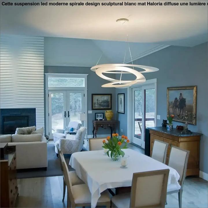 Suspension LED Moderne Spirale Design Sculptural Blanc Mat

