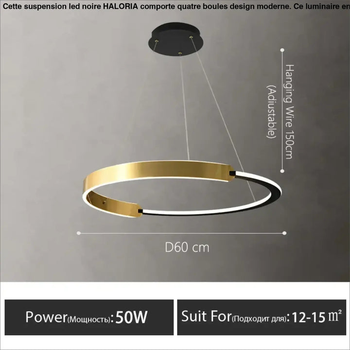 Suspension led anneau dorée design moderne élégante