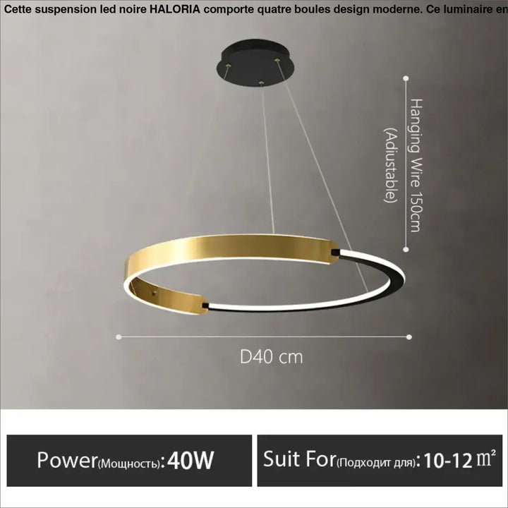 Suspension led anneau dorée design moderne élégante