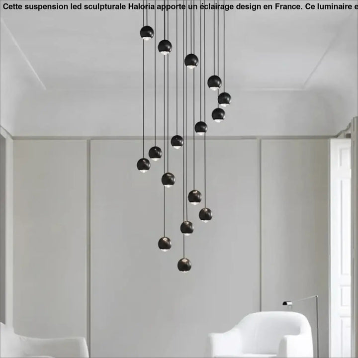 Suspension Cascade Moderne Boules Noires Pour Escalier