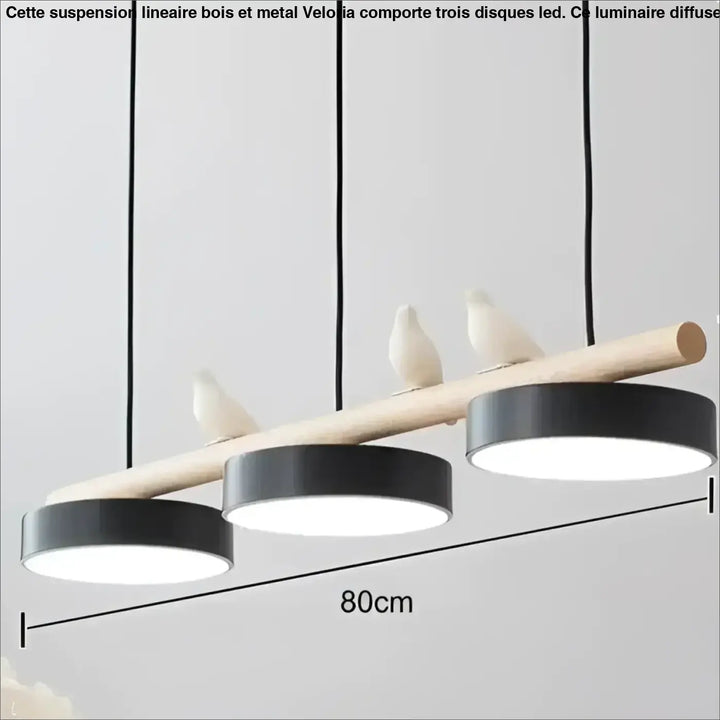 Suspension Linéaire Bois Et Métal À 3 Disques Led Modernes