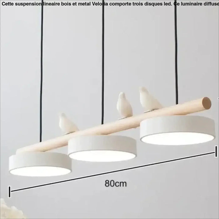 Suspension Linéaire Bois Et Métal À 3 Disques Led Modernes