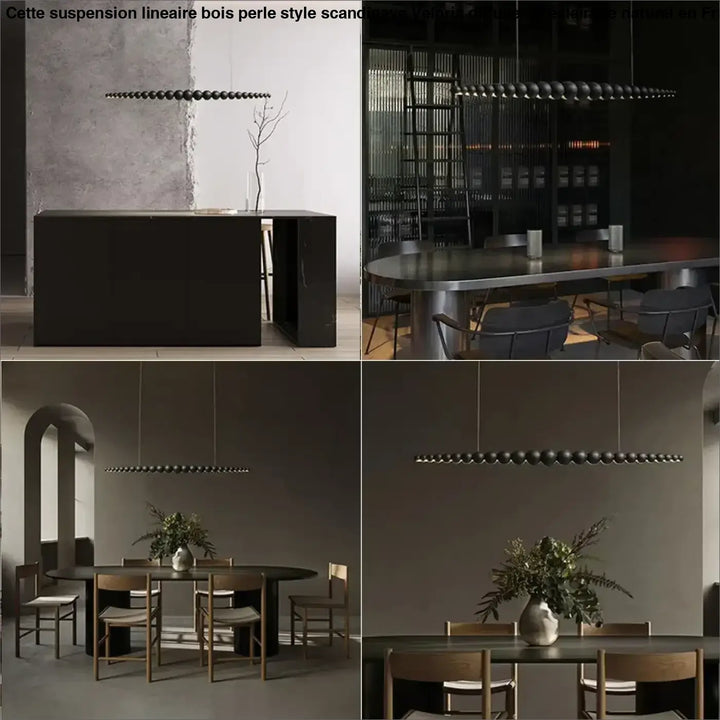 Modern Wooden Beads Long Linear LED Pendant Lights Dimmable With RC Indoor Hanging Lamp Kitchen Island Dining Living