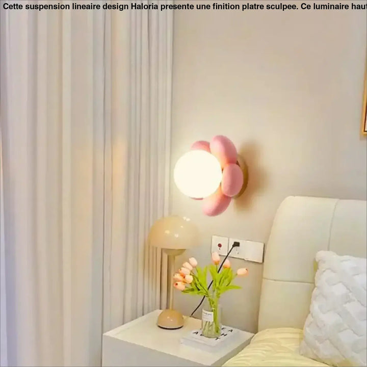 Applique Murale Enfant Fleur Rose Avec Globe Lumineux Central