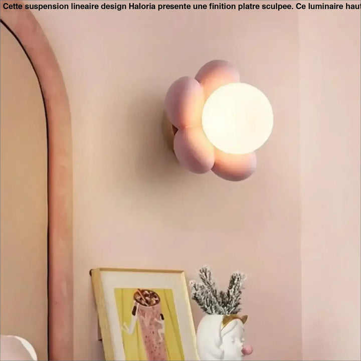Applique Murale Enfant Fleur Rose Avec Globe Lumineux Central