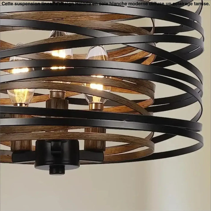 Suspension luminaire graphique noire à cercles concentriques