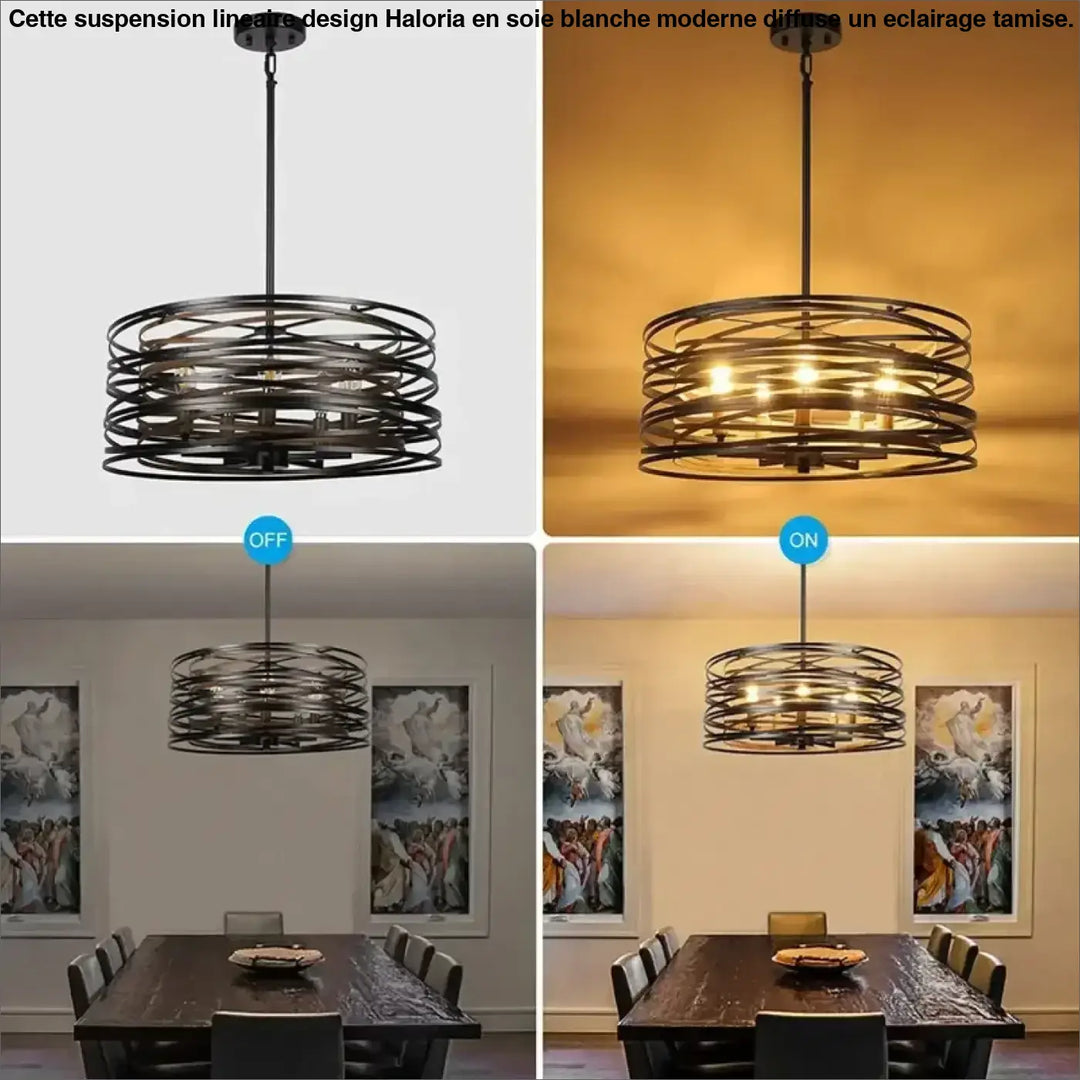 Suspension luminaire graphique noire à cercles concentriques