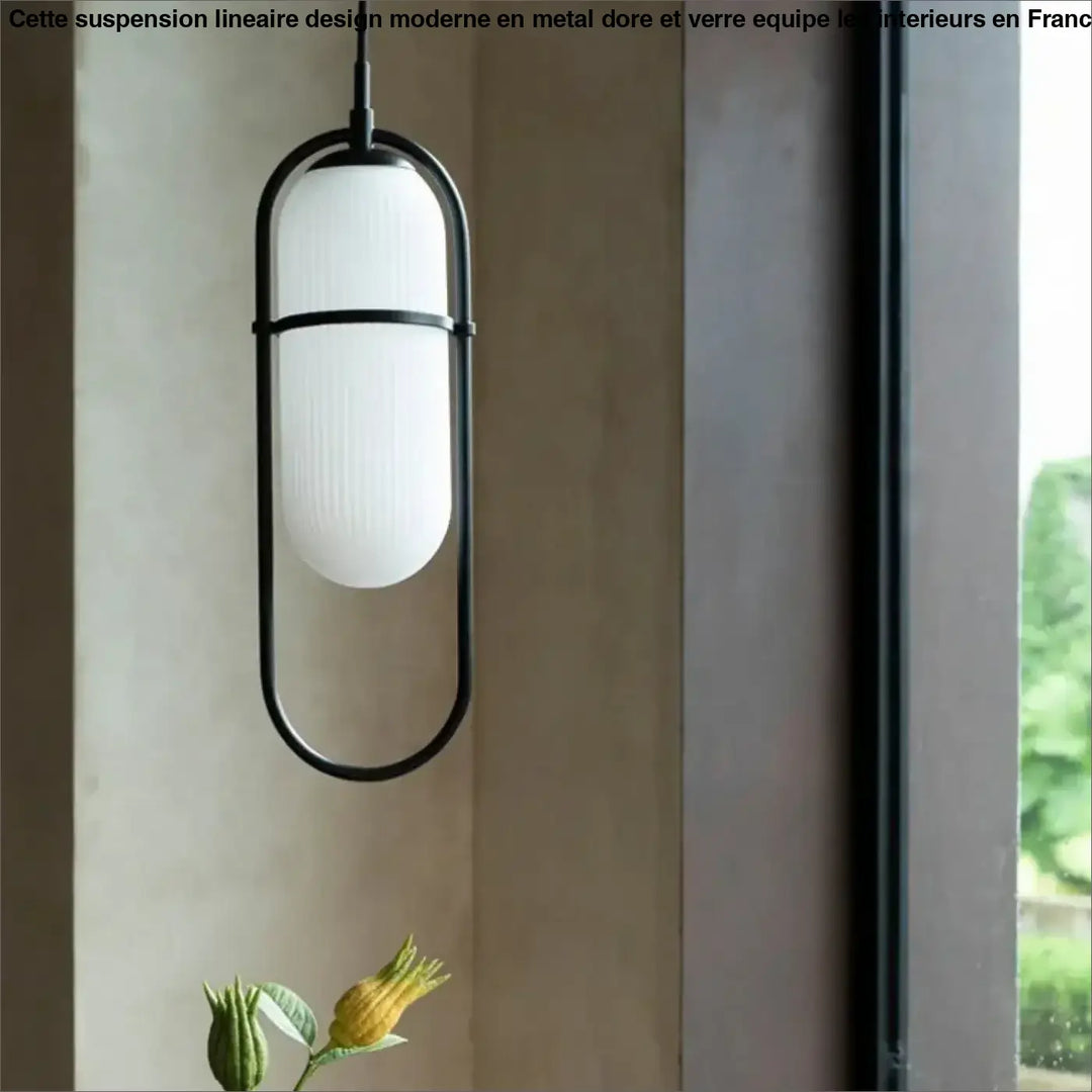 Suspension luminaire design moderne en métal doré et verre blanc

