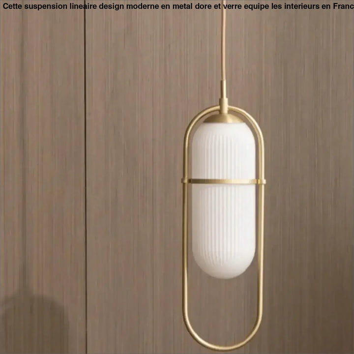 Suspension luminaire design moderne en métal doré et verre blanc

