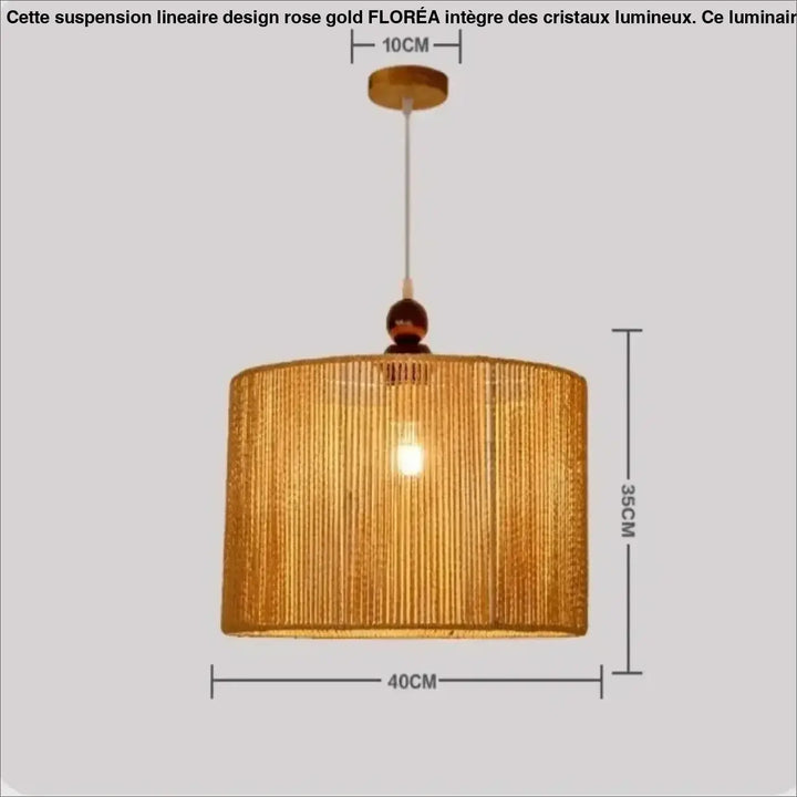 Suspension luminaire en rotin avec abat-jour blanc au style naturel