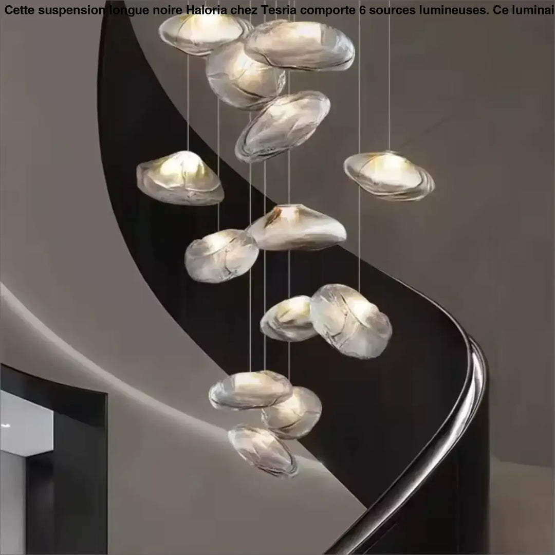 Suspension Design Sculpturale Abat Jour Verre Texturé