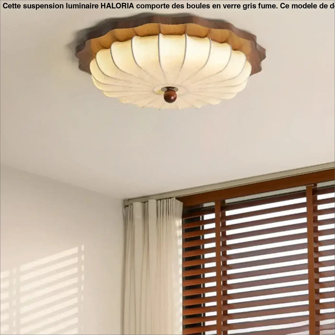 Plafonnier design en bois et tissu style lanterne vintage