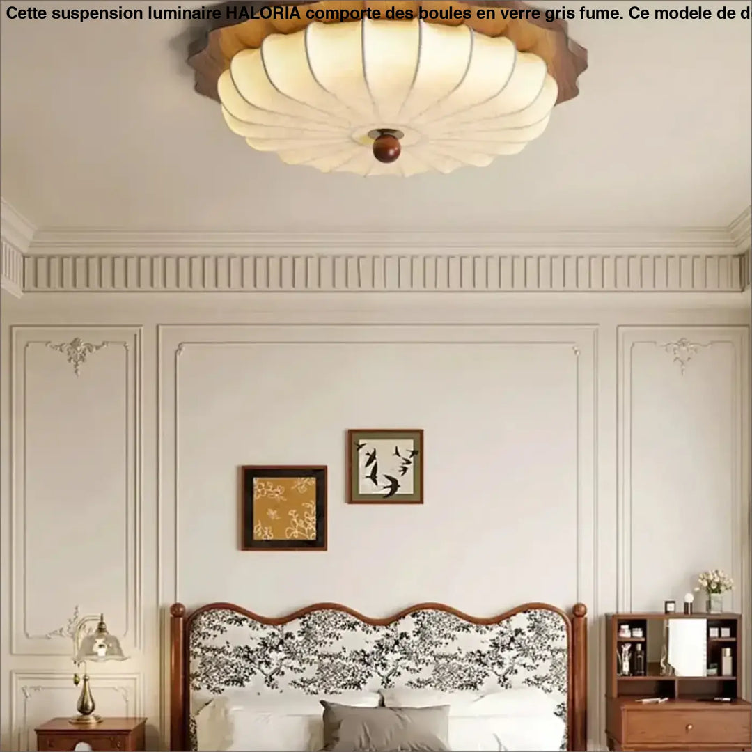 Plafonnier design en bois et tissu style lanterne vintage