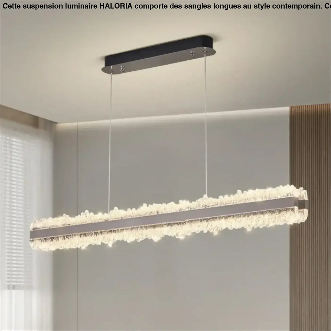 Suspension linéaire design or rose à cristaux lumineux luxe