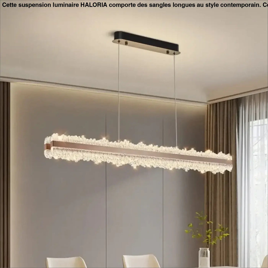 Suspension linéaire design or rose à cristaux lumineux luxe