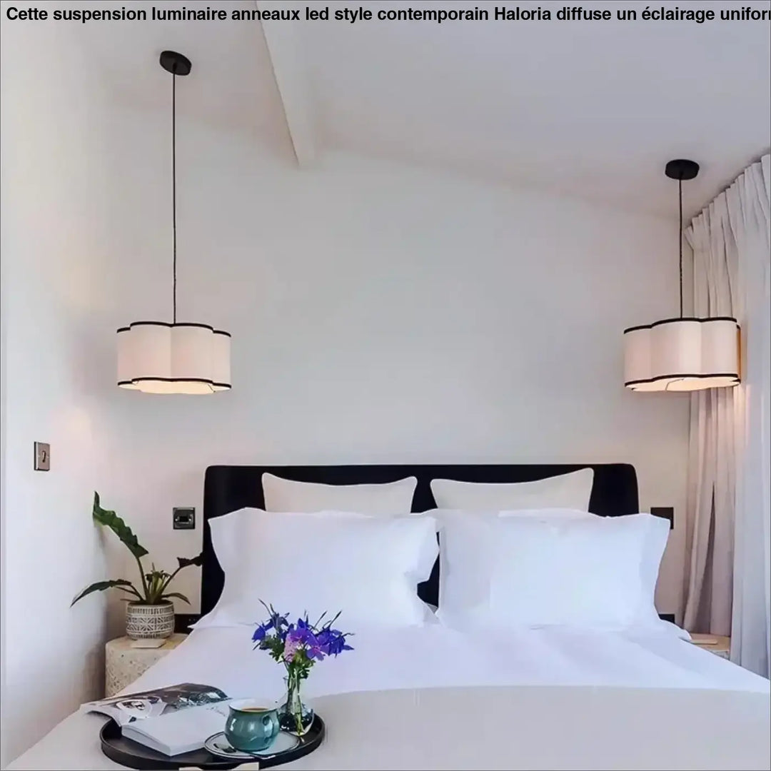 Suspension Luminaire Beige Contemporain Tissu Et Noir