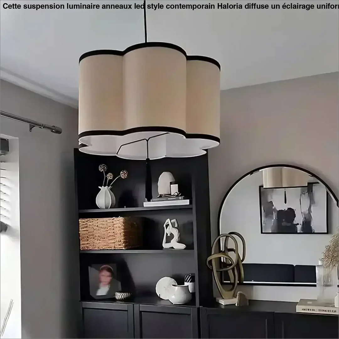 Suspension Luminaire Beige Contemporain Tissu Et Noir