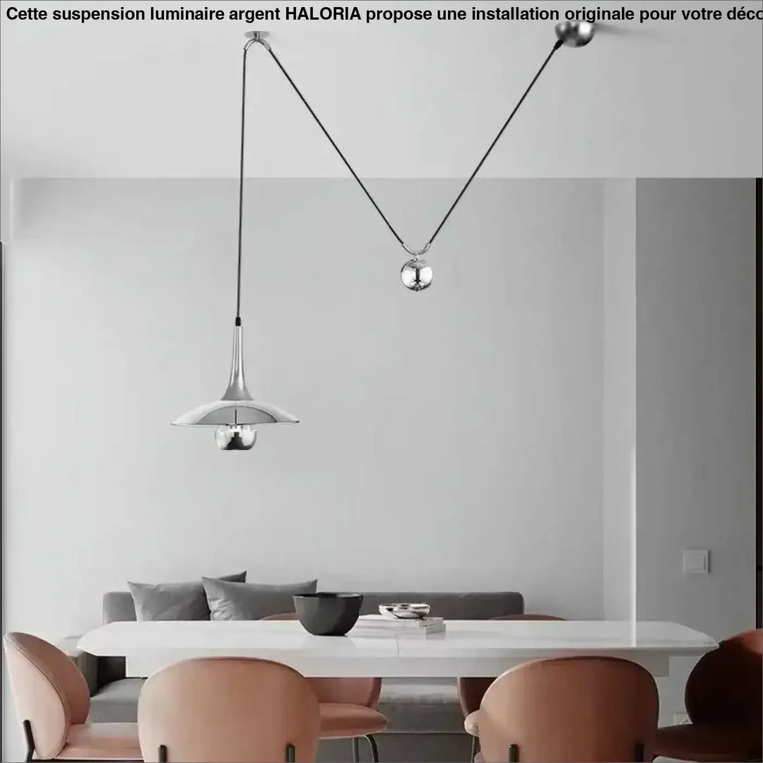 Suspension Luminaire Argent Avec Installation Originale Métallique
