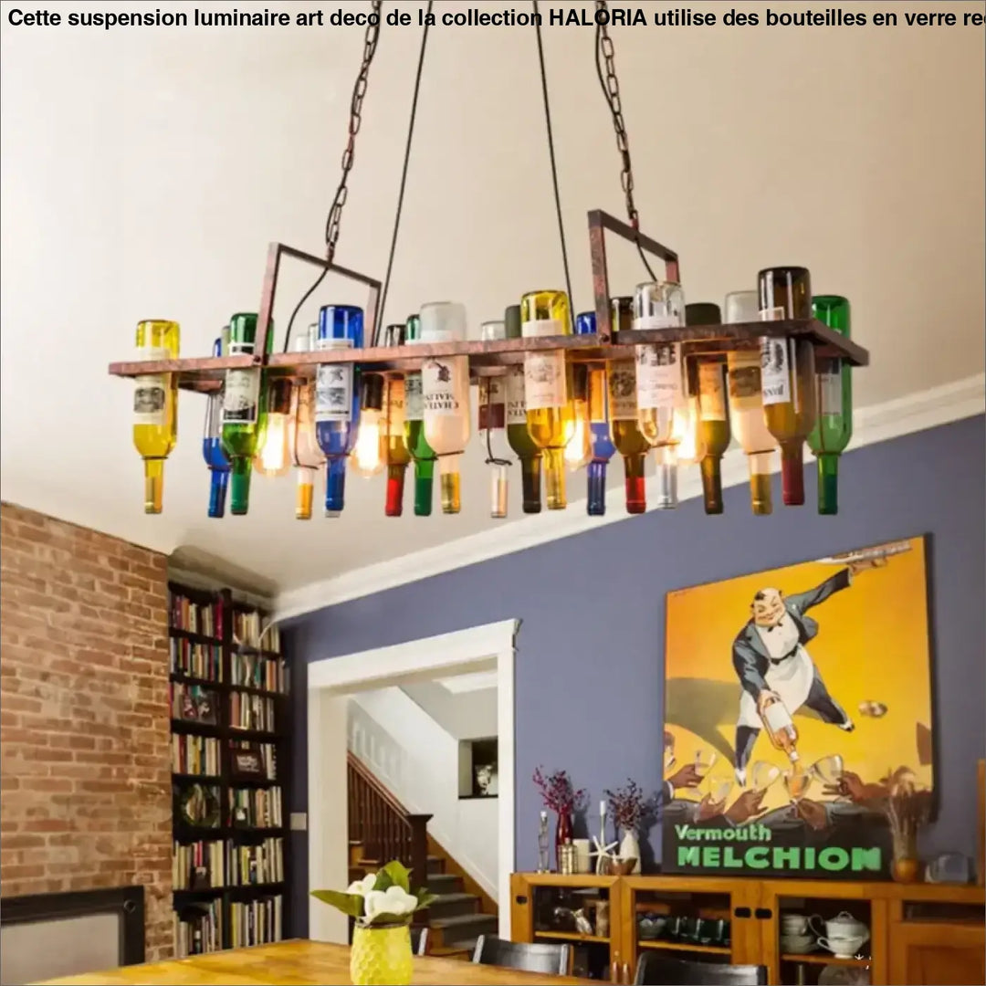 American Retro Industrial Rust Metal Colored Wine Bottle Glass Chandelier Coffee Shop Bar Restaurant LED Decorative