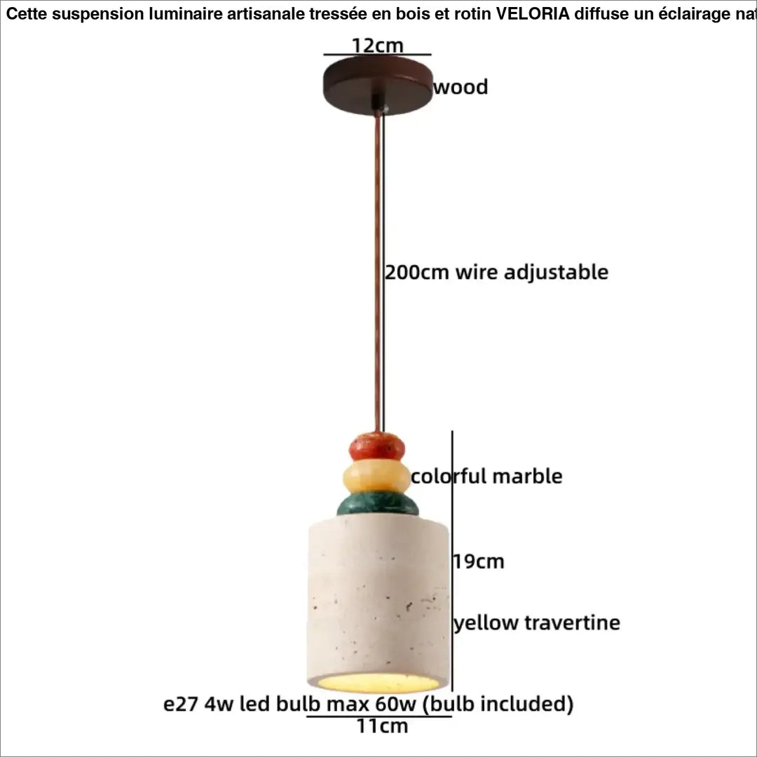 Suspension en travertin jaune et bois multicolore naturel