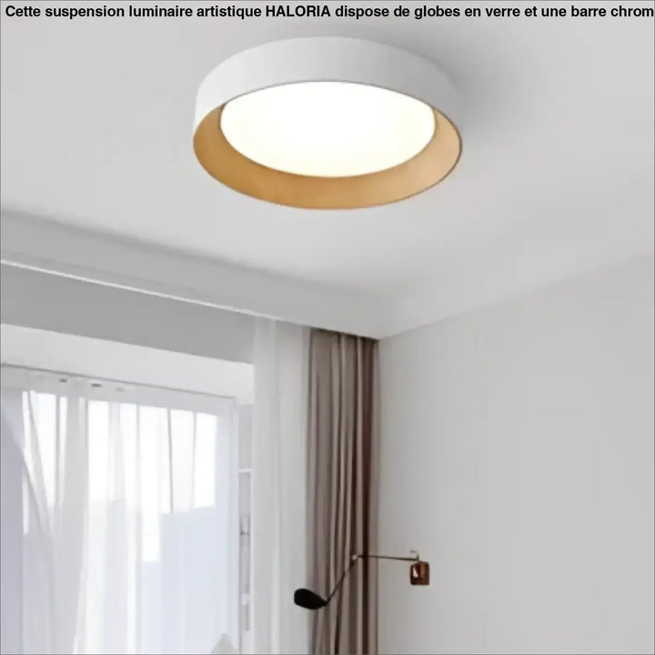 Luminaire plafonnier moderne blanc avec anneau en bois rond pour un éclairage élégant et contemporain