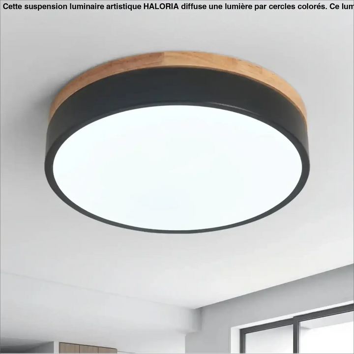 Plafonnier luminaire rond en bois clair et led