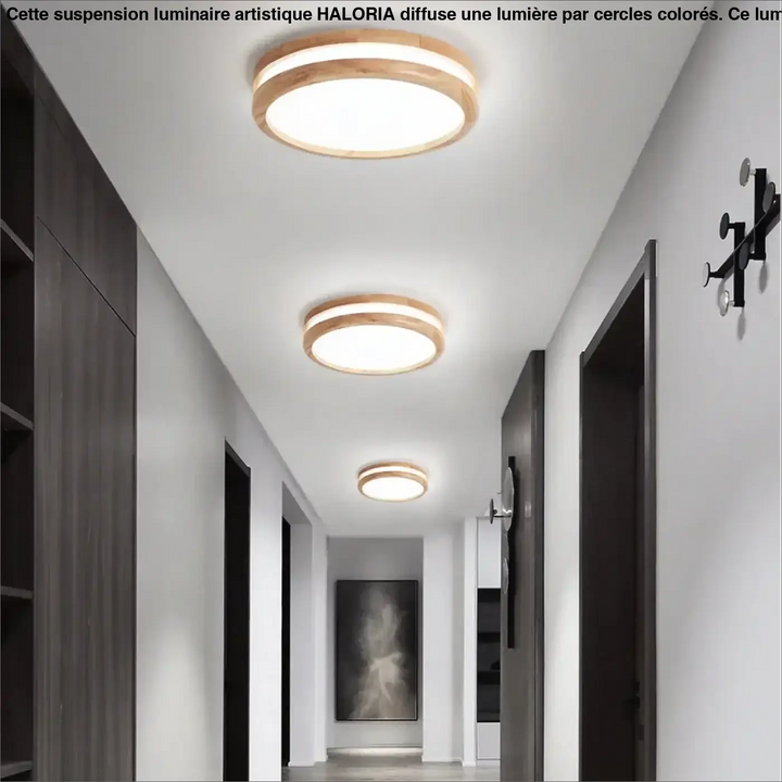 Plafonnier luminaire rond en bois clair et led