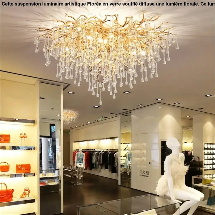 Plafonnier raffiné ramora en branchages dorés avec cristaux suspendus pour un éclairage élégant et luxueux