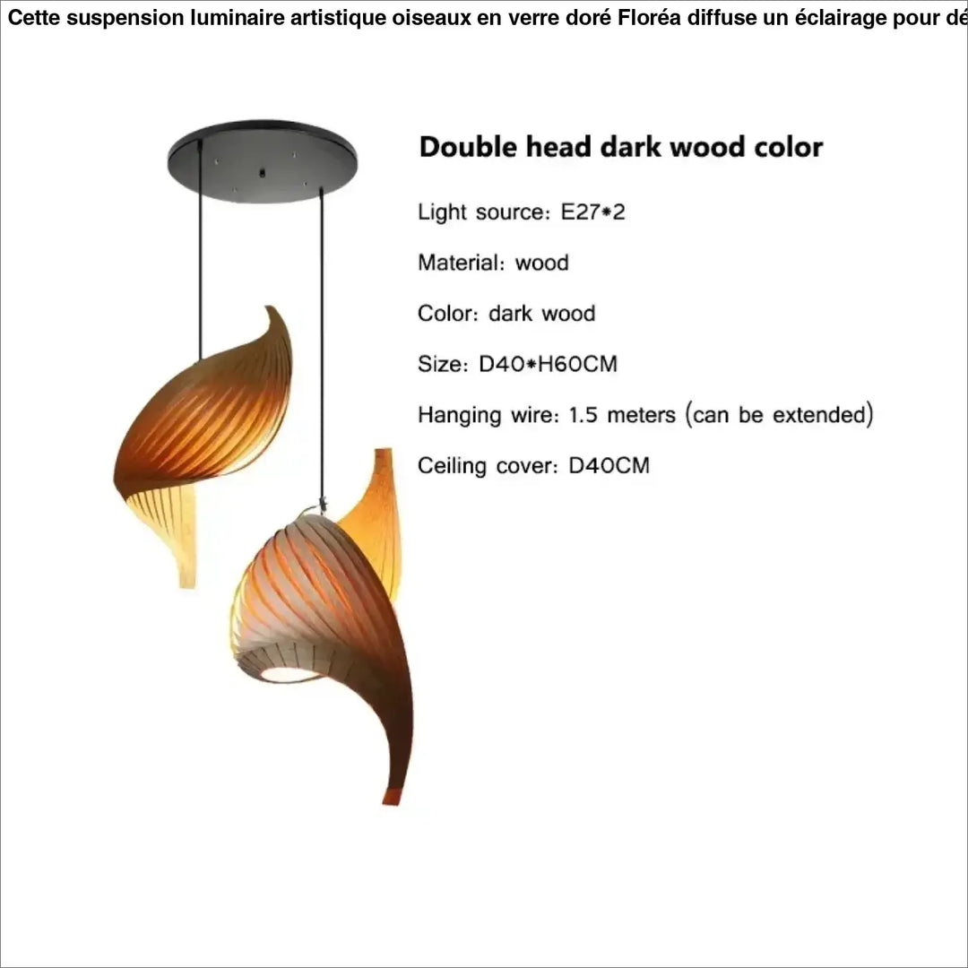 Suspension organique en bois sculptural ambiance chaleureuse