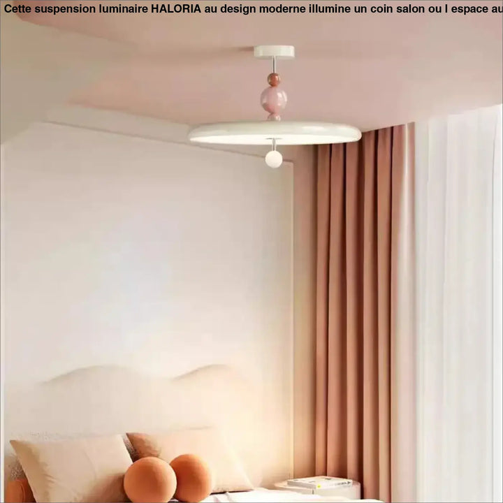 Suspension luminaire tania style contemporain en pastel rose et blanc avec éléments sphériques pour ambiance douce