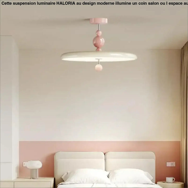 Suspension luminaire tania style contemporain en pastel rose et blanc avec accents sphériques pour univers plus moderne