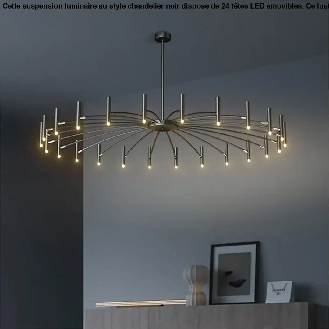 Suspension luminaire au style chandelier noir à 24 têtes LED amovibles


