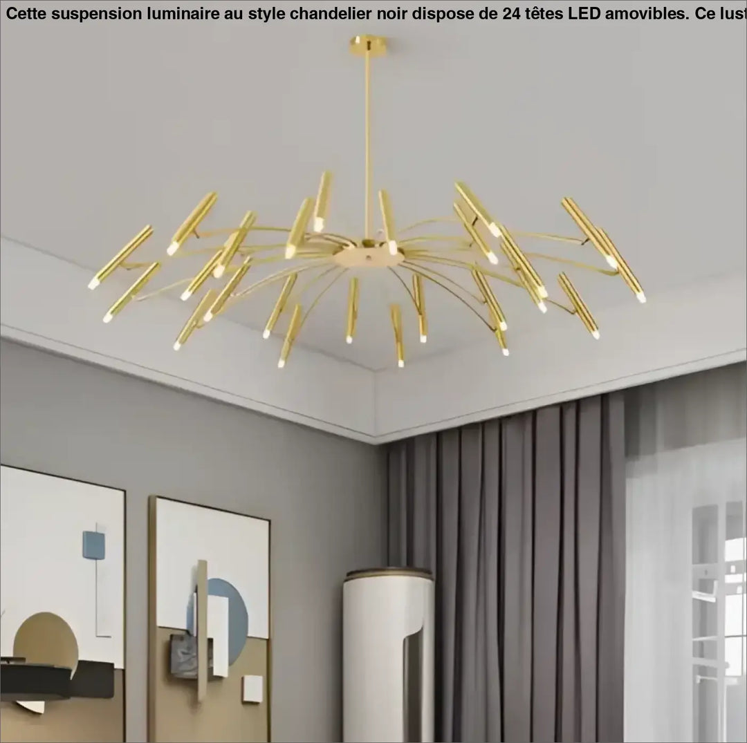 Suspension luminaire au style chandelier noir à 24 têtes LED amovibles

