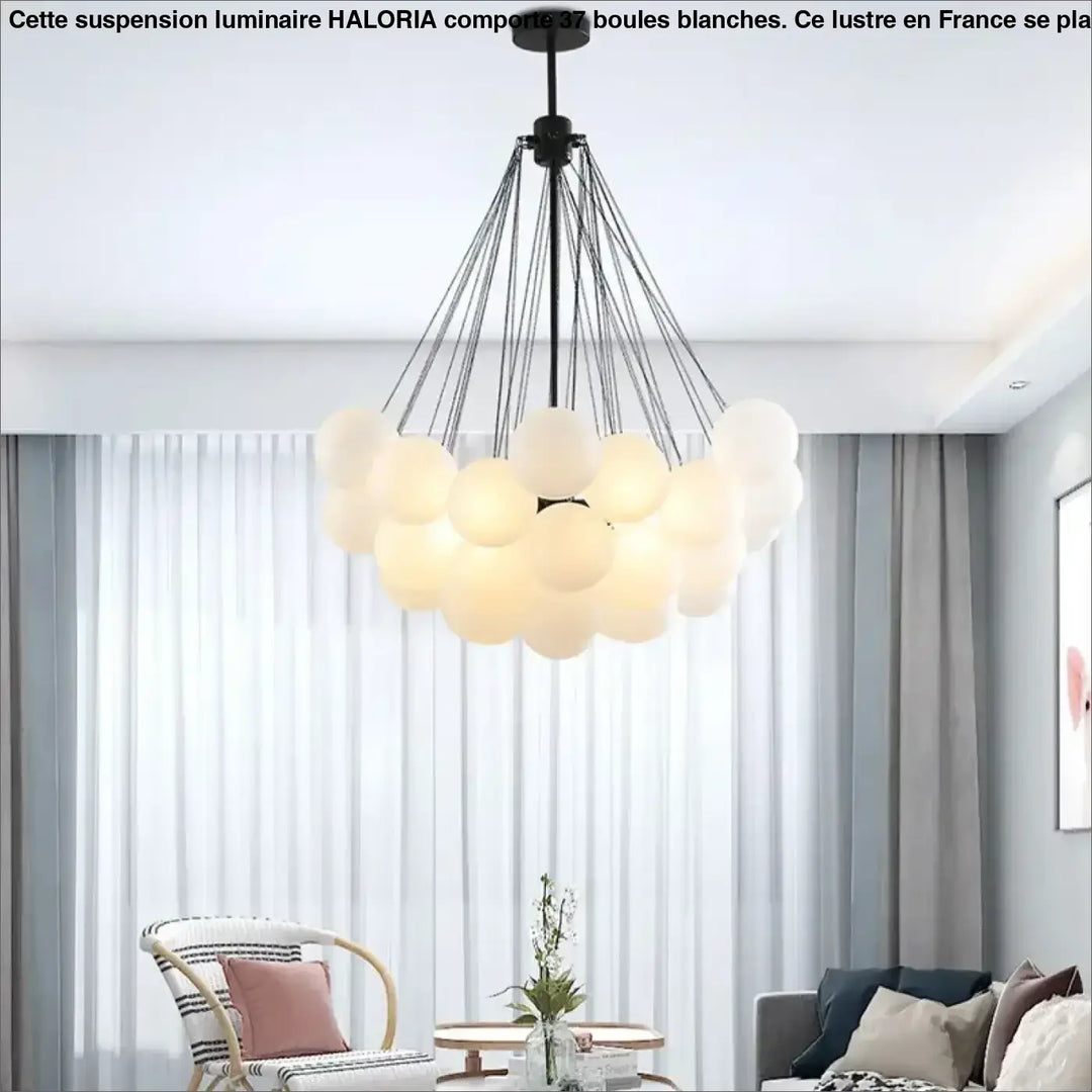 Suspension luminaire avec 37 boules blanches pour chambre moderne


