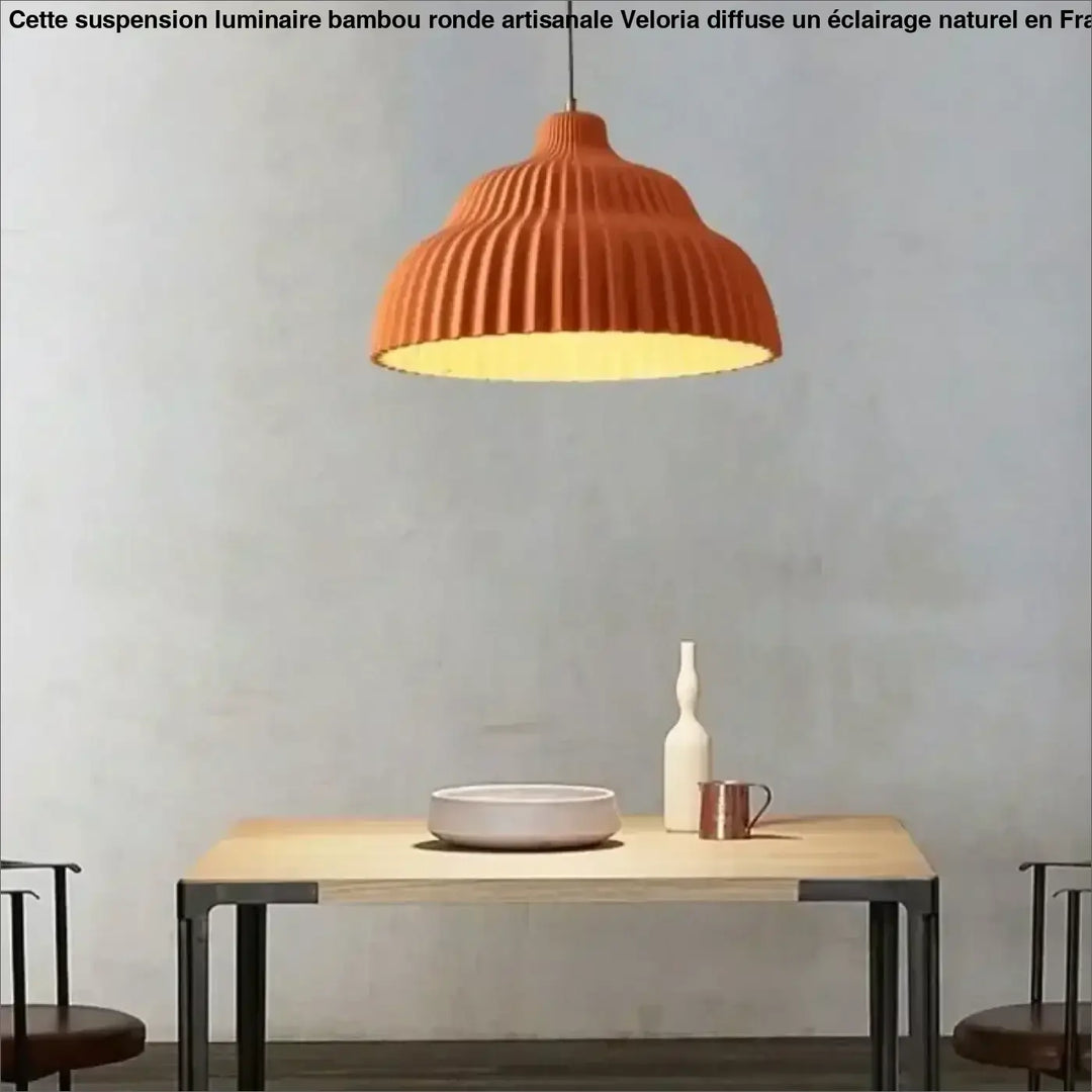 Suspension en céramique plissée design gris et orange
