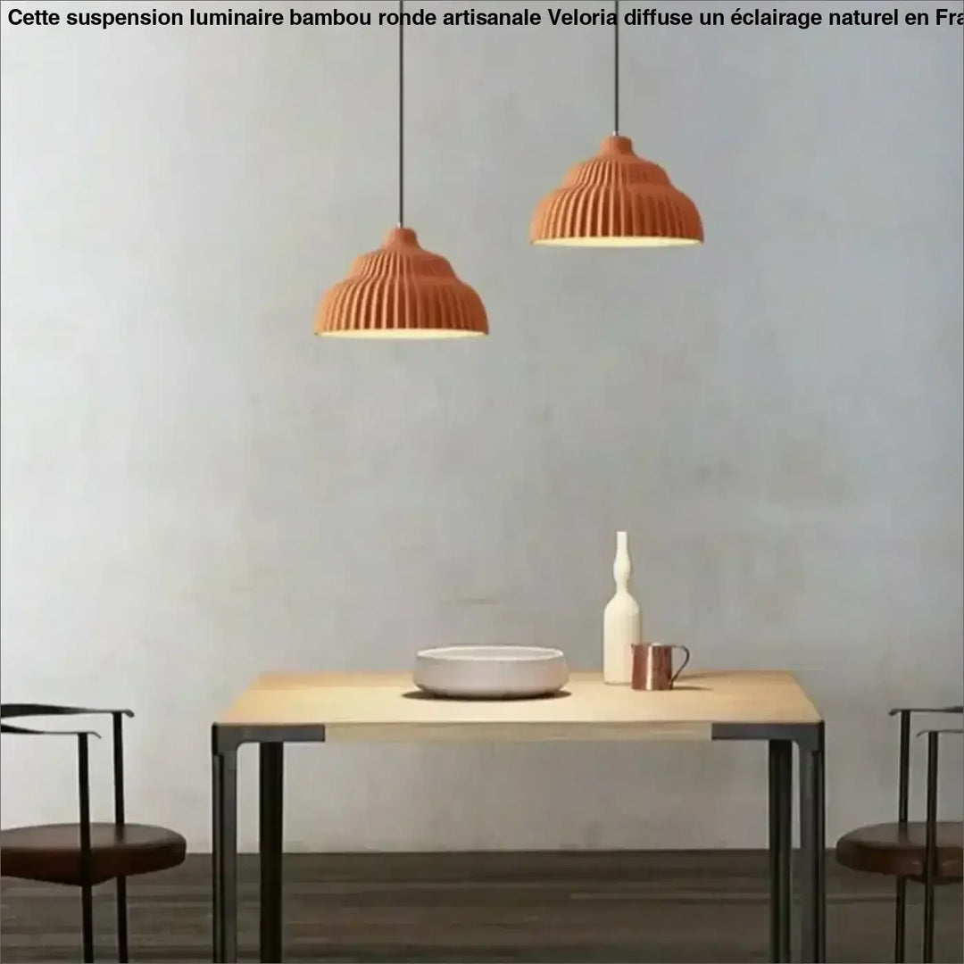 Suspension en céramique plissée design gris et orange
