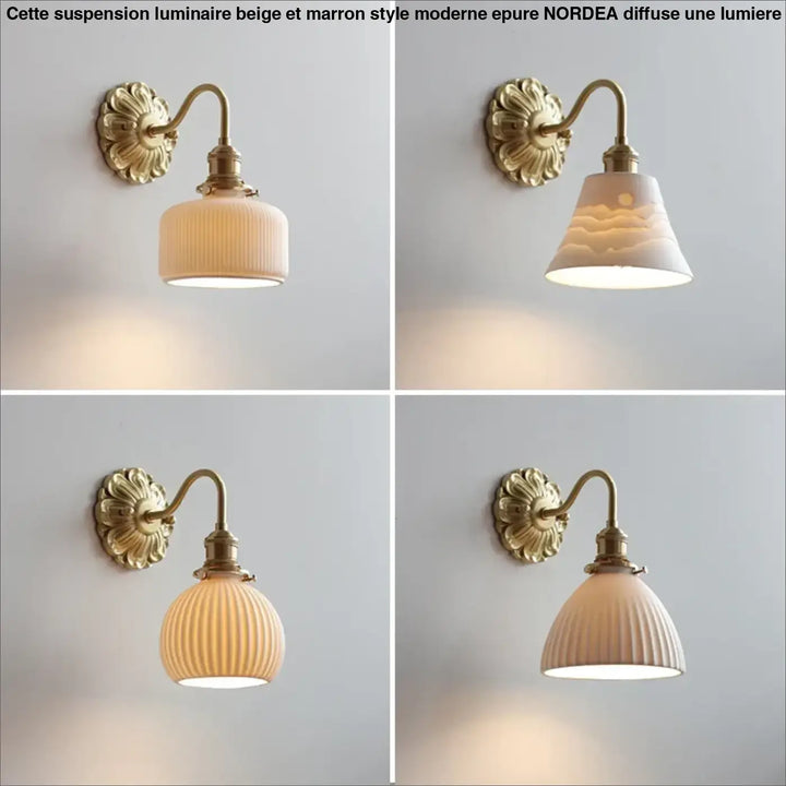 Antique applique murale en laiton avec abat-jour en verre côtelé beige pour suspension luminaire beige marron style moderne
