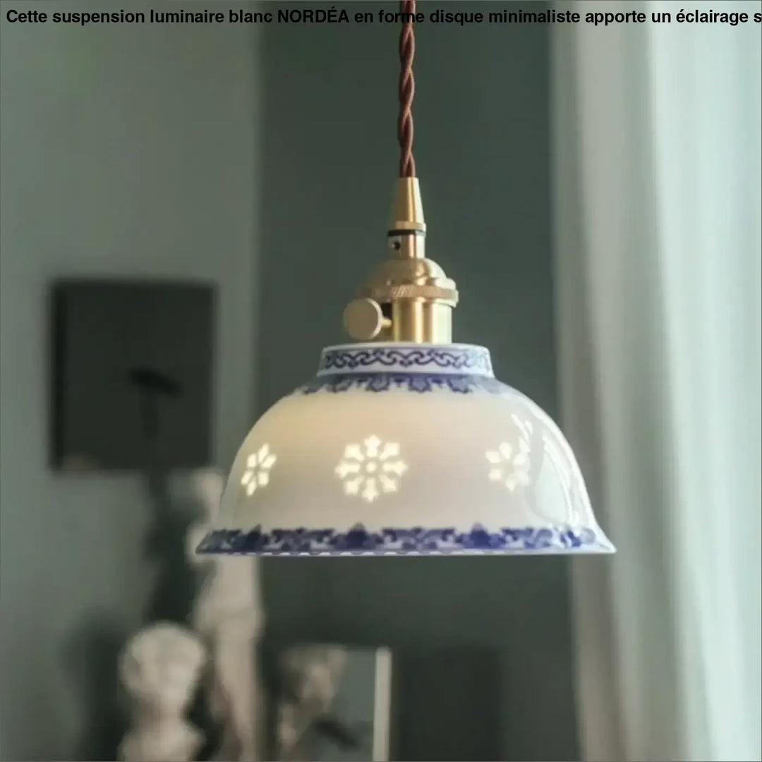 Suspension céramique design élégant blanc bleu doré
