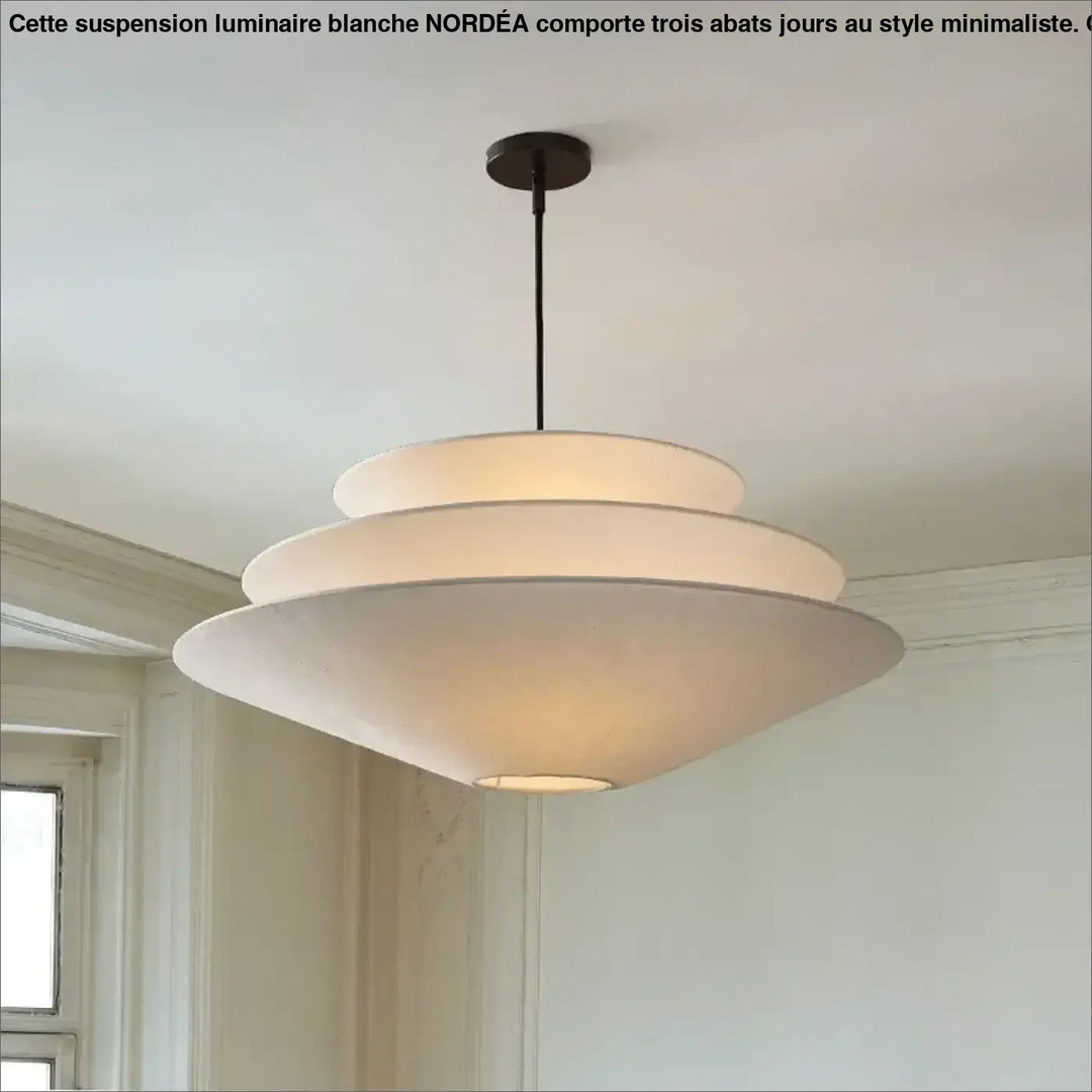 Suspension Luminaire Blanche Avec 3 Cônes Inversés Tissu Design