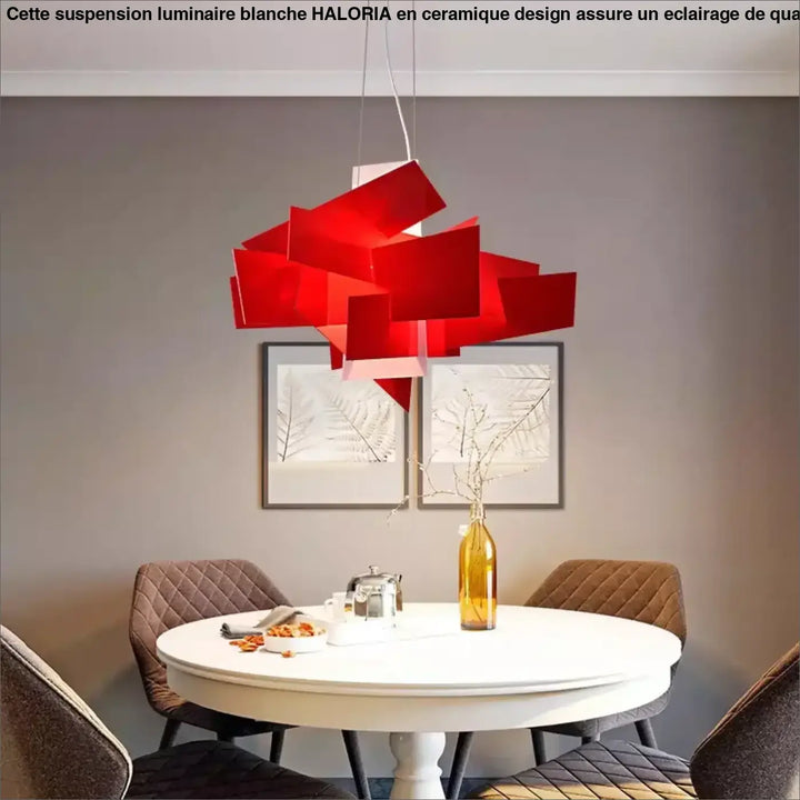 Suspension luminaire moderne design géométrique rouge ou blanc

