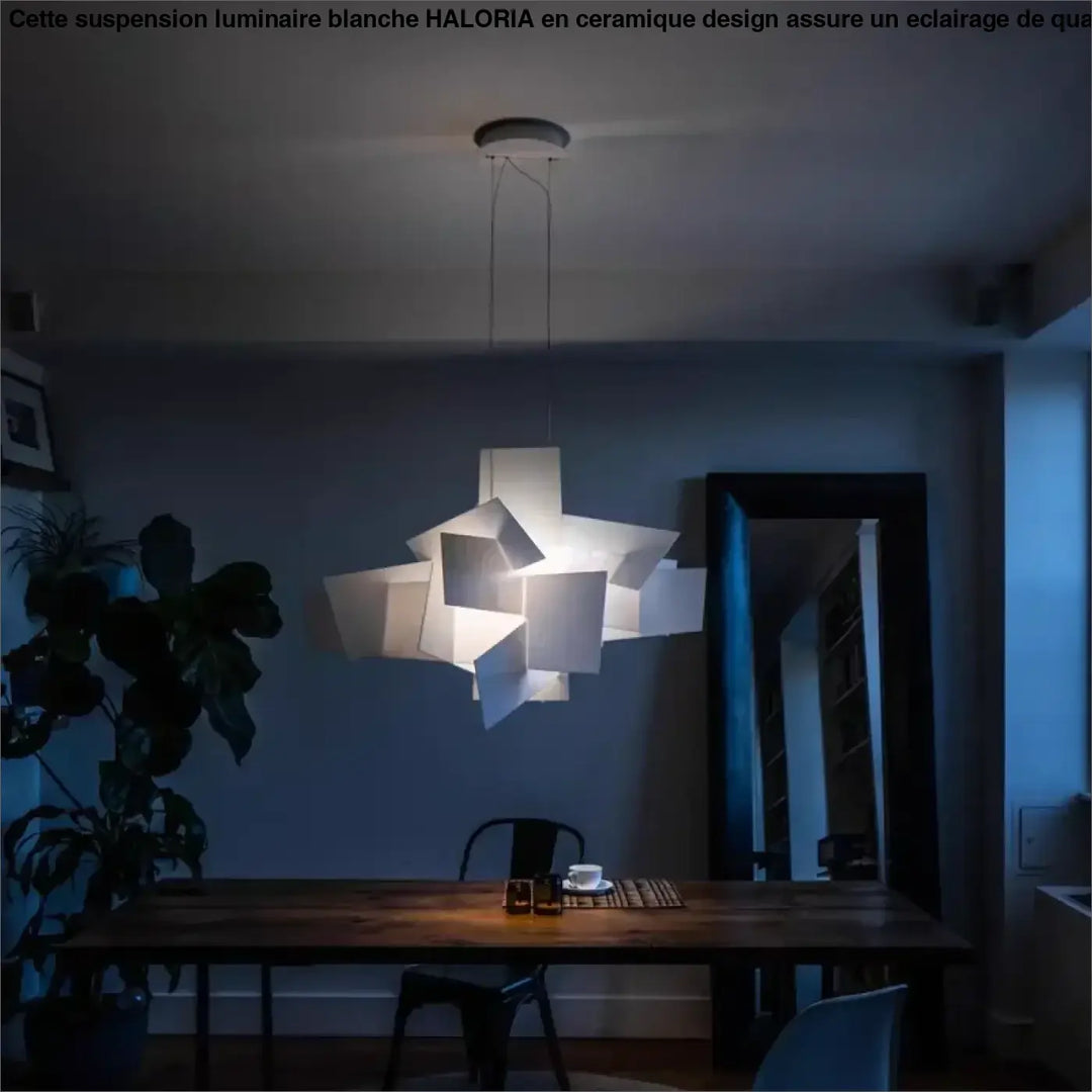 Suspension luminaire moderne design géométrique rouge ou blanc

