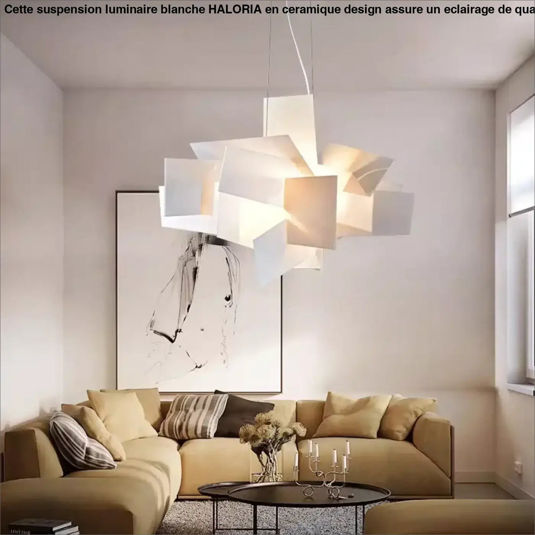 Suspension luminaire moderne design géométrique rouge ou blanc

