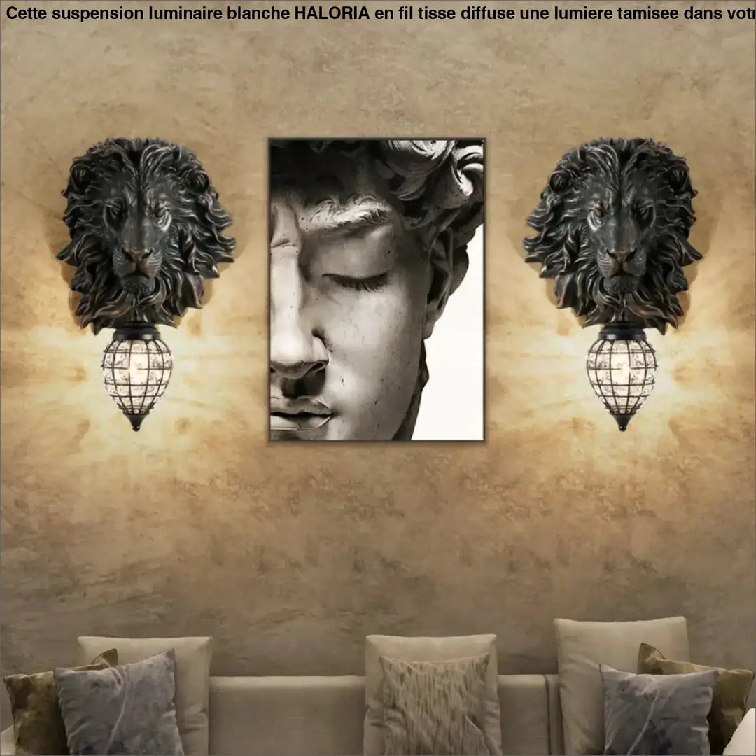 Applique murale lion tête sculptée lumineuse effet sculptural