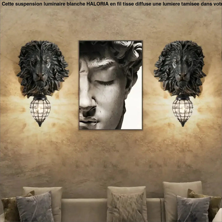 Applique murale lion tête sculptée lumineuse effet sculptural