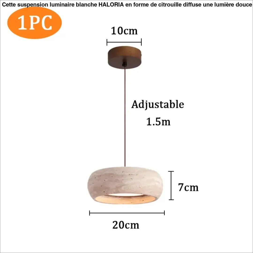 Suspension luminaire blanche en forme de citrouille en béton minimaliste avec fixation bois chaleureux et chaîne réglable