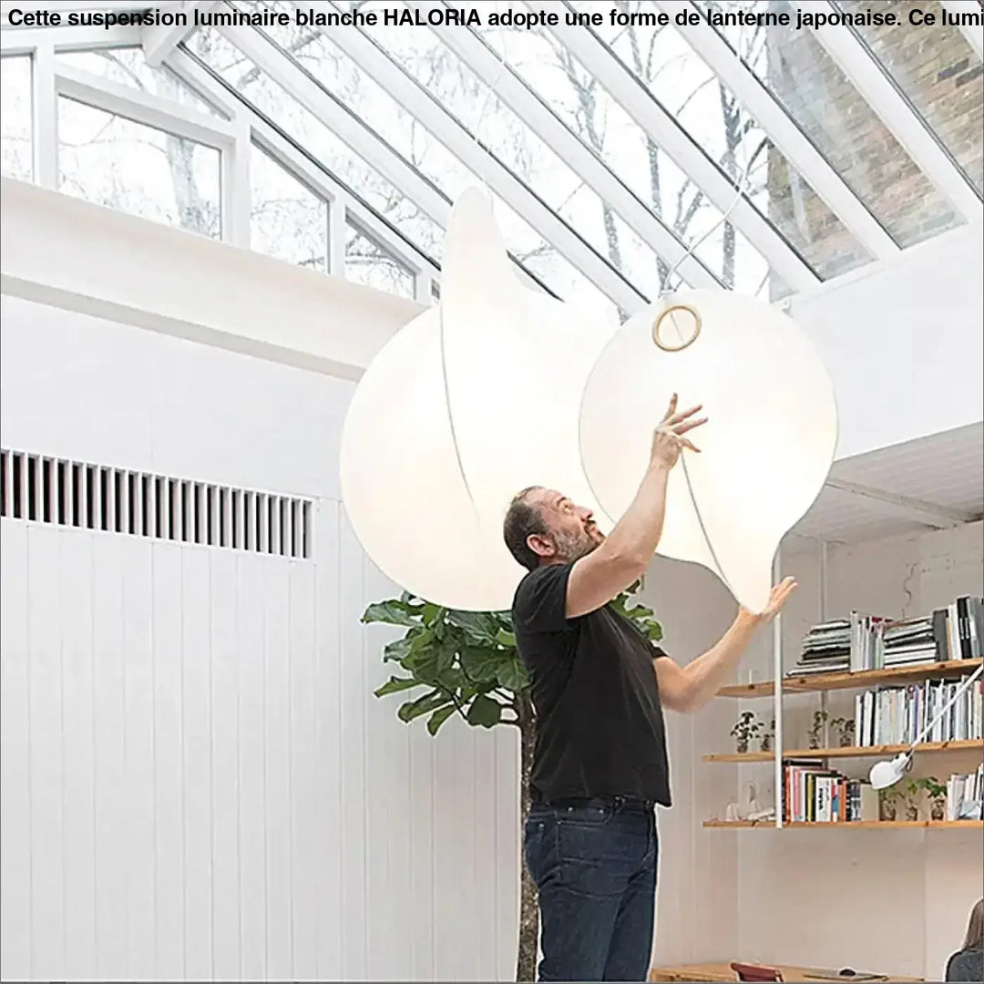 Suspension luminaire blanche en forme de lanterne japonaise

