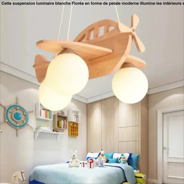 Suspension luminaire hélicoptère en bois pour chambre enfant chic