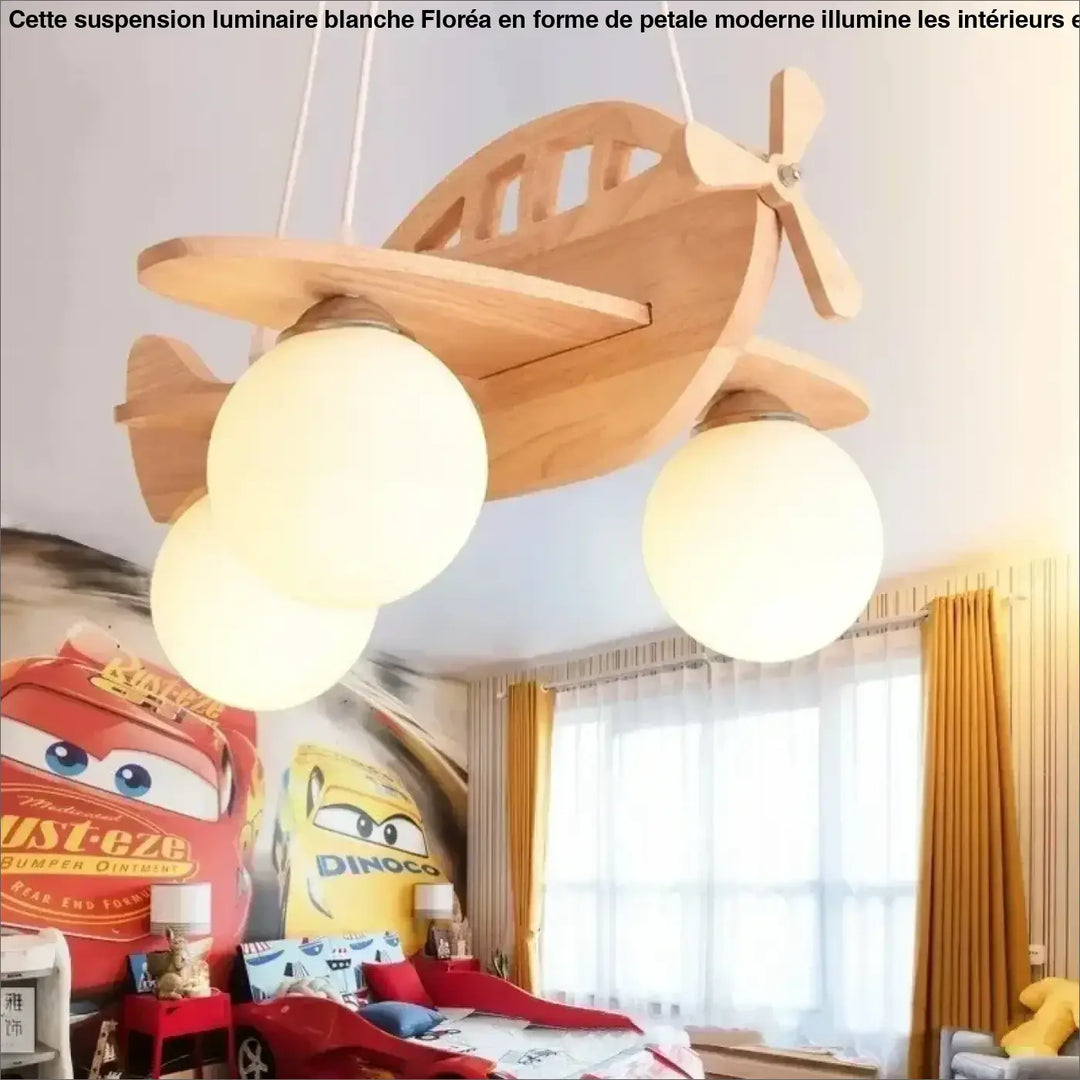 Suspension luminaire hélicoptère en bois pour chambre enfant chic